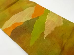 リサイクル　手織紬抽象山並み模様織出し名古屋帯